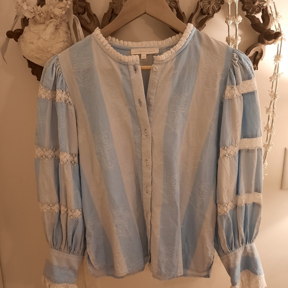 Loveshackfancy Brooke Top in Faded Blue, XS